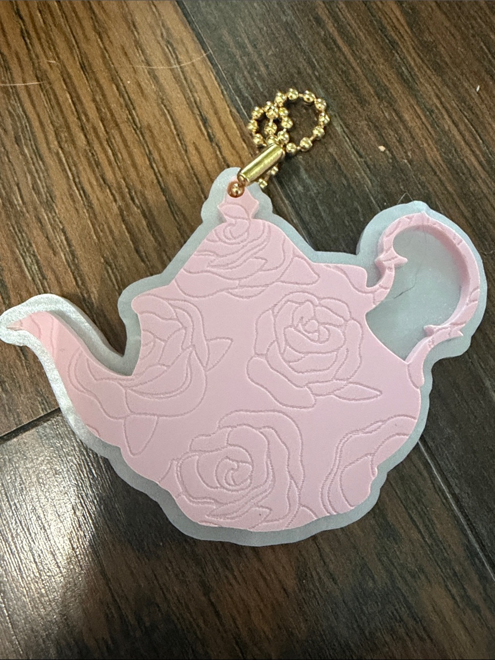 Pink Teapot Keychain with Rose Embossing